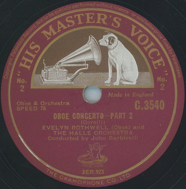 Evelyn Rothwell and Hallé Orchestra : Oboe Concerto (Shellac, 12")