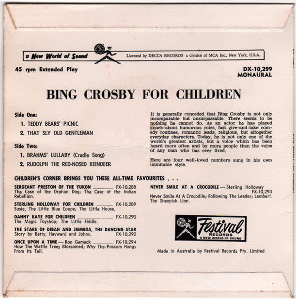 Bing Crosby : Bing Crosby For Children (7", EP, Mono)
