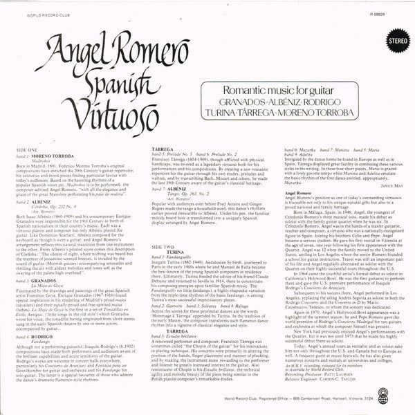 Angel Romero (2) : Spanish Virtuoso - Romantic Music For Guitar (LP, Album, Club)
