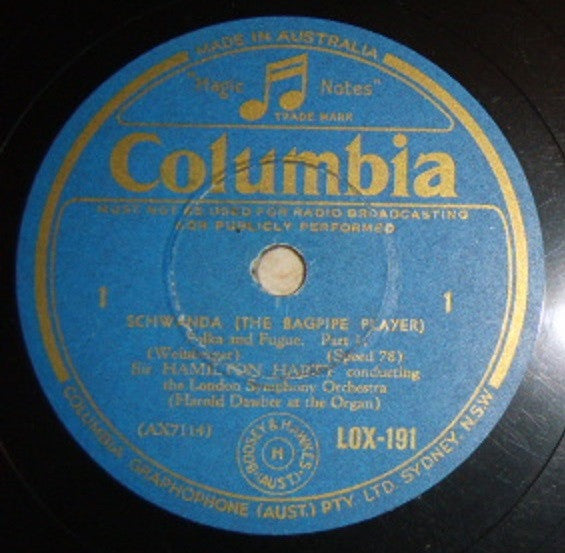 Sir Hamilton Harty Conducting London Symphony Orchestra, Harold Dawber : Schwanda (The Bagpipe Player) Polka And Fugue - Part I / Schwanda (The Bagpipe Player) Fugue (Completion) (Shellac, 12")