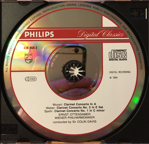 Mozart*, Spohr*, Weber* - Ernst Ottensamer, Wiener Philharmoniker, Sir Colin Davis : Concertos For Basset Clarinet And Clarinet (CD, Album)