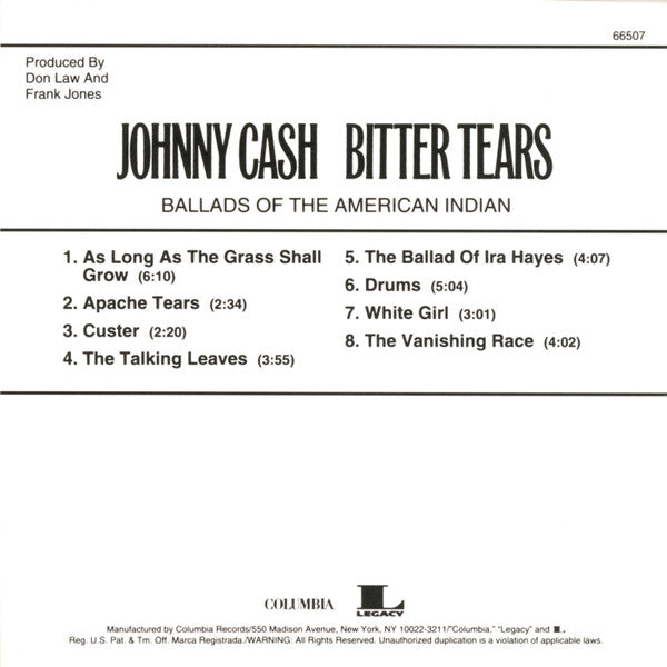 Johnny Cash : Bitter Tears (Ballads Of The American Indian) (CD, Album, RE)