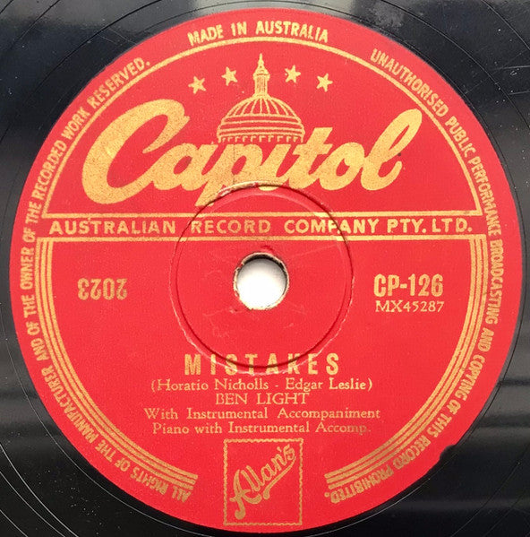 Ben Light : Perfidia / Mistakes (Shellac, 10")