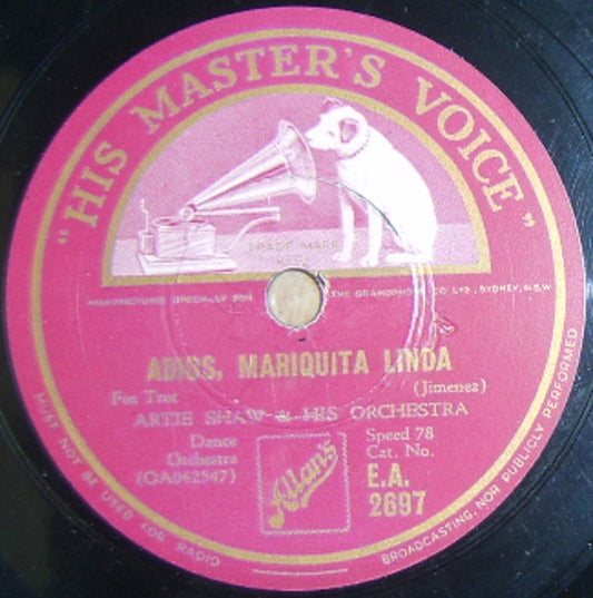 Artie Shaw And His Orchestra : Adios, Mariquita Linda / Frenesi (Shellac, 10", RP)