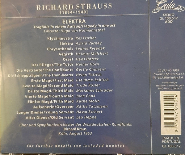 Richard Strauss – Astrid Varnay • Res Fischer • Leonie Rysanek • Hans Hotter / Chor Und Symphonieorchester Des WDRS*, Richard Kraus : Elektra (2xCD, Comp, Mono, RE, RM)