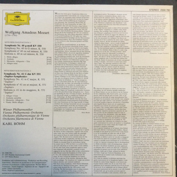 Wolfgang Amadeus Mozart – Wiener Philharmoniker · Karl Böhm : Symphonien Nr. 40 · Nr. 41 »Jupiter« (LP, Album)