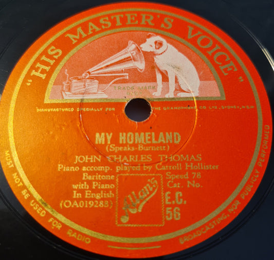 John Charles Thomas : My Homeland / I Love Life (Shellac, 10")