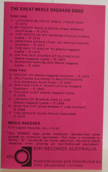 Merle Haggard : The Great Merle Haggard Sings (Cass, Comp)