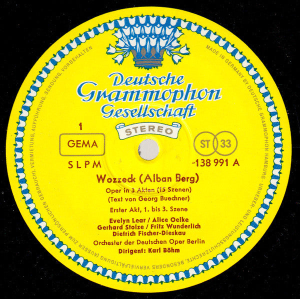 Alban Berg ,  Evelyn Lear, Dietrich Fischer-Dieskau, Karl Kohn, Helmut Melchert, Gerhard Stolze, Fritz Wunderlich , dir.: Karl Böhm : Wozzeck (2xLP, RE, GY7 + Box)