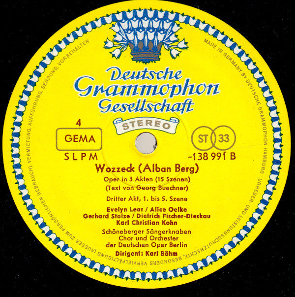 Alban Berg ,  Evelyn Lear, Dietrich Fischer-Dieskau, Karl Kohn, Helmut Melchert, Gerhard Stolze, Fritz Wunderlich , dir.: Karl Böhm : Wozzeck (2xLP, RE, GY7 + Box)