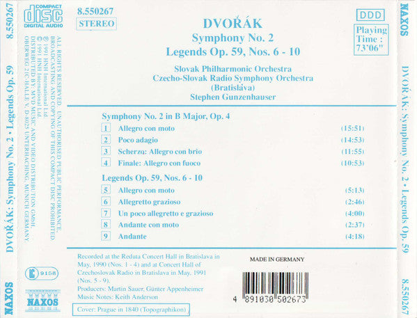 Dvořák*, Slovak Philharmonic Orchestra, Stephen Gunzenhauser : Symphony No. 2 / Legends Op. 59, Nos. 6-10 (CD, Album)