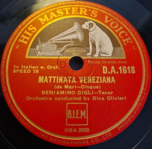 Beniamino Gigli : La Serenata / Mattinata Veneziana (Shellac, 10")