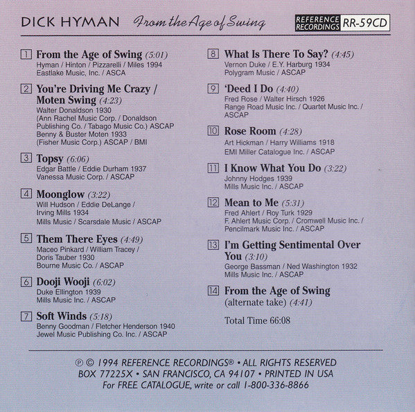 Dick Hyman : From The Age Of Swing (HDCD, Album)
