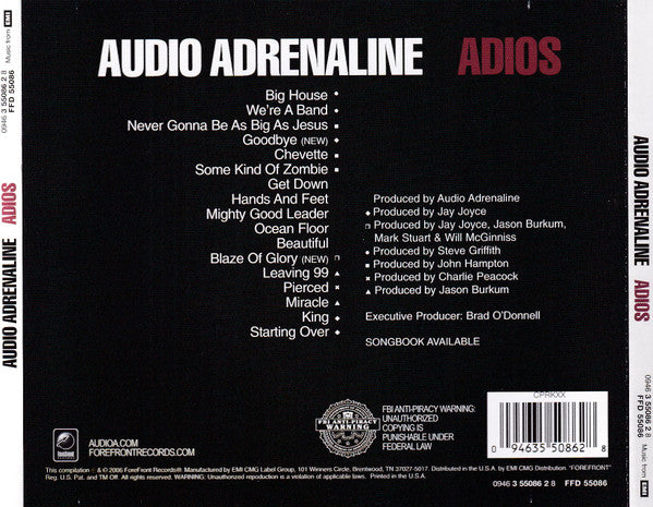 Audio Adrenaline : Adios (The Greatest Hits) (CD, Comp)