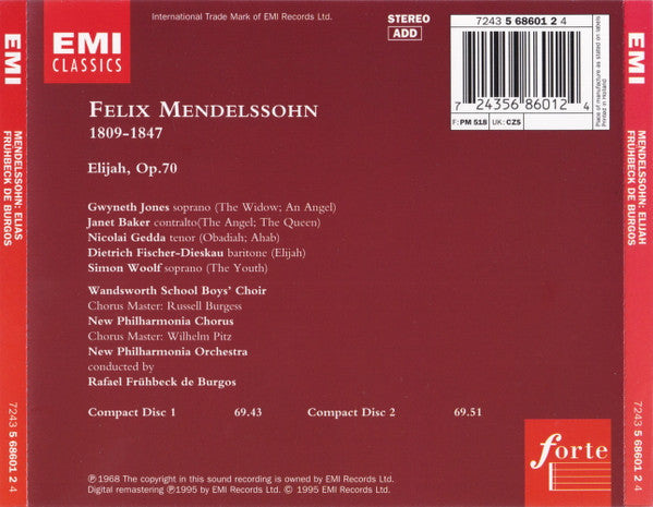 Mendelssohn*, Gwyneth Jones, Janet Baker, Nicolai Gedda, Dietrich Fischer-Dieskau, Rafael Frühbeck De Burgos : Elijah (2xCD, RE, RM)