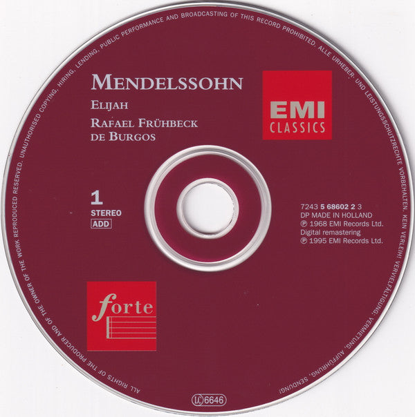 Mendelssohn*, Gwyneth Jones, Janet Baker, Nicolai Gedda, Dietrich Fischer-Dieskau, Rafael Frühbeck De Burgos : Elijah (2xCD, RE, RM)