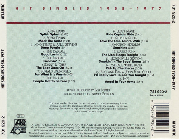 Various : Hit Singles 1958 - 1977 (CD, Comp, RE)