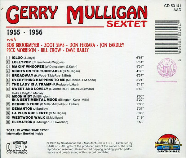 Gerry Mulligan Sextet* : Gerry Mulligan Sextet 1955 - 1956 (CD, Comp)