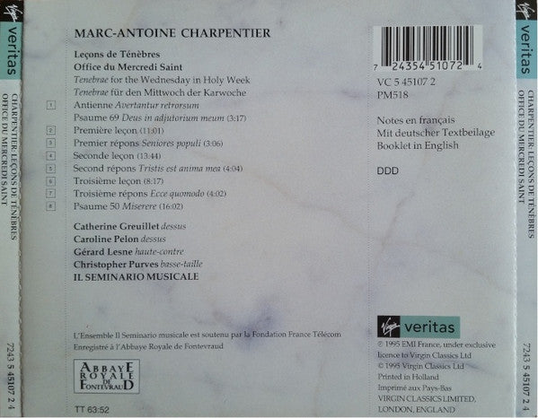 Marc Antoine Charpentier - Il Seminario Musicale, Gérard Lesne, Catherine Greuillet, Caroline Pelon, Christopher Purves : Leçons De Ténèbres - Office Du Mercredi Saint (CD)
