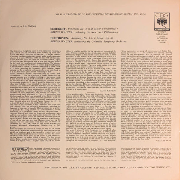 Ludwig van Beethoven / Franz Schubert – Bruno Walter, Columbia Symphony Orchestra, New York Philharmonic : Symphony No. 5 / Symphony No. 8 ("Unfinished") (LP, Comp, Mono, RE, “36)