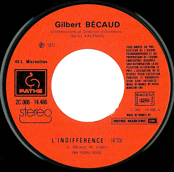 Gilbert Bécaud : L'indifférence (7", Single)
