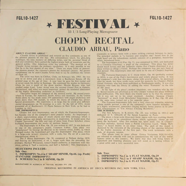 Claudio Arrau : Chopin Recital (10", Mono)