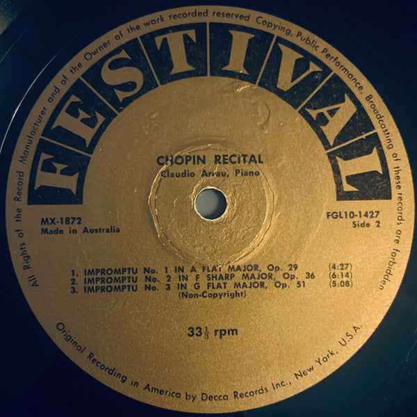 Claudio Arrau : Chopin Recital (10", Mono)