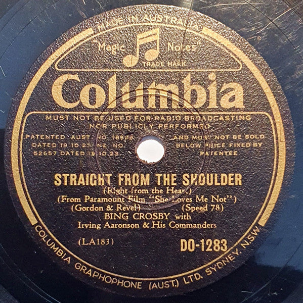 Bing Crosby : I'm Hummin', I'm Whistlin', I'm Singin' / Straight From The Shoulder (Right From The Heart) (Shellac, 10")