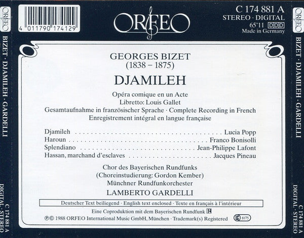 Georges Bizet, Lucia Popp, Franco Bonisolli, Lamberto Gardelli : Djamileh (CD, Album)