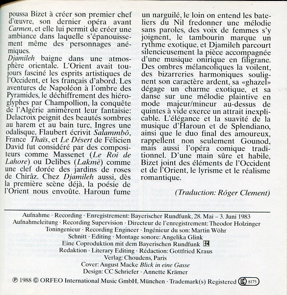 Georges Bizet, Lucia Popp, Franco Bonisolli, Lamberto Gardelli : Djamileh (CD, Album)