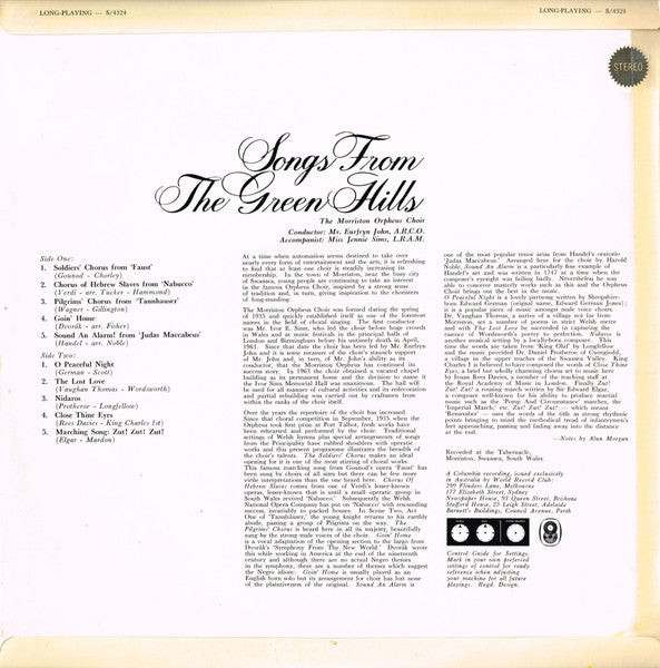 The Morriston Orpheus Choir : Songs From The Green Hills (LP, Album, Club)
