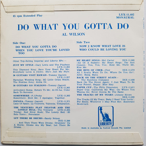 Al Wilson : Do What You Gotta Do (7", EP, Mono)