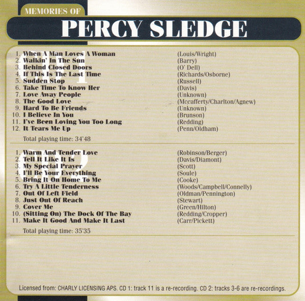 Percy Sledge : Memories Of Percy Sledge (2xCD, Comp)