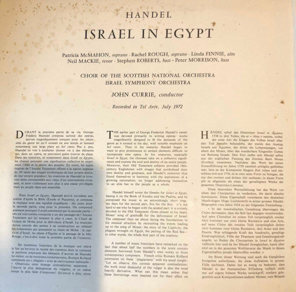 Georg Friedrich Händel - The Scottish National Orchestra Chorus, Israel Philharmonic Orchestra, John Currie (3) : Israel In Egypt (2xLP, Album)