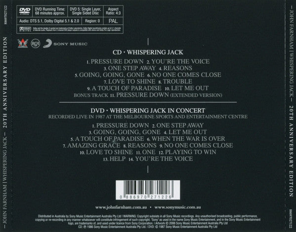 John Farnham : Whispering Jack (20th Anniversary Edition) (CD, Album, RE, RM, Jew + DVD-V, Multichannel, PAL)
