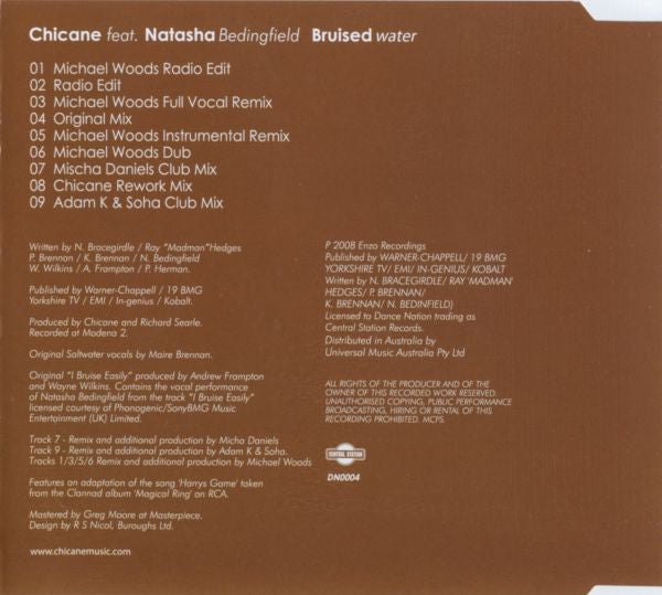 Chicane Feat. Natasha Bedingfield : Bruised Water (CD, Single)