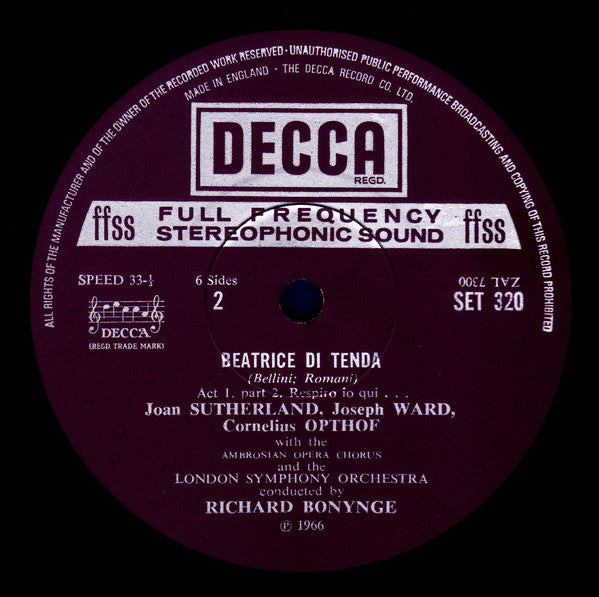 Bellini* / Sutherland*, Veasey*, Pavarotti*, Opthof* / London Symphony*, Bonynge* : Beatrice Di Tenda (3xLP, Album, RP + Box)