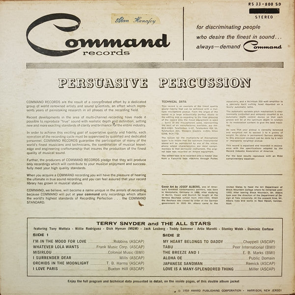 Terry Snyder And The All Stars : Persuasive Percussion (LP, Album, Gat)