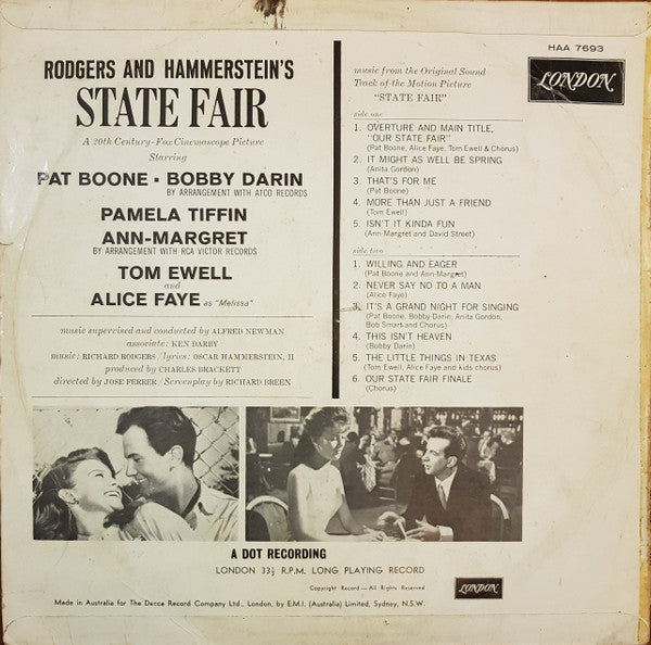 Pat Boone / Bobby Darin / Pamela Tiffin / Ann Margret / Tom Ewell / Alice Faye : Rodgers And Hammerstein's State Fair (LP, Album, Mono)