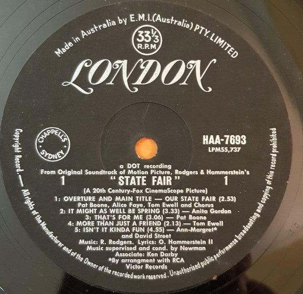 Pat Boone / Bobby Darin / Pamela Tiffin / Ann Margret / Tom Ewell / Alice Faye : Rodgers And Hammerstein's State Fair (LP, Album, Mono)