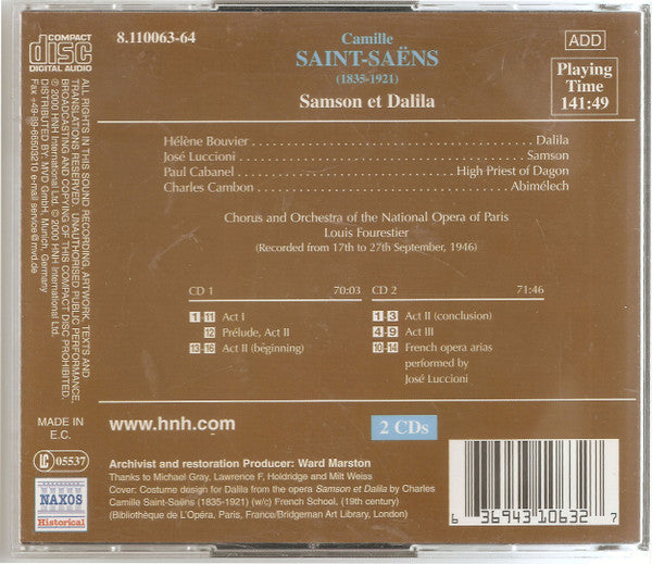 Camille Saint-Saëns - Hélène Bouvier, José Luccioni, Choeur National De L'Opéra De Paris & Orchestre National De L'Opéra De Paris, Louis Fourestier : Samson Et Dalila  (2xCD, Album, RE)