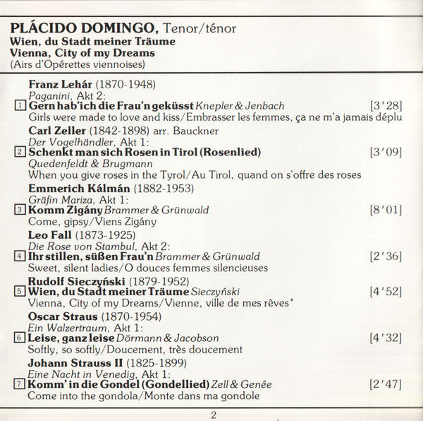 Placido Domingo, English Chamber Orchestra, The Ambrosian Singers, Julius Rudel : Wien, Du Stadt Meiner Träume (CD, Album, RE)