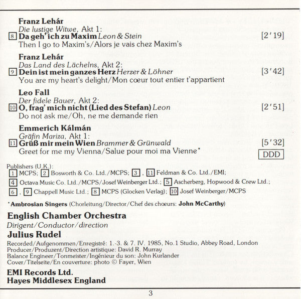 Placido Domingo, English Chamber Orchestra, The Ambrosian Singers, Julius Rudel : Wien, Du Stadt Meiner Träume (CD, Album, RE)