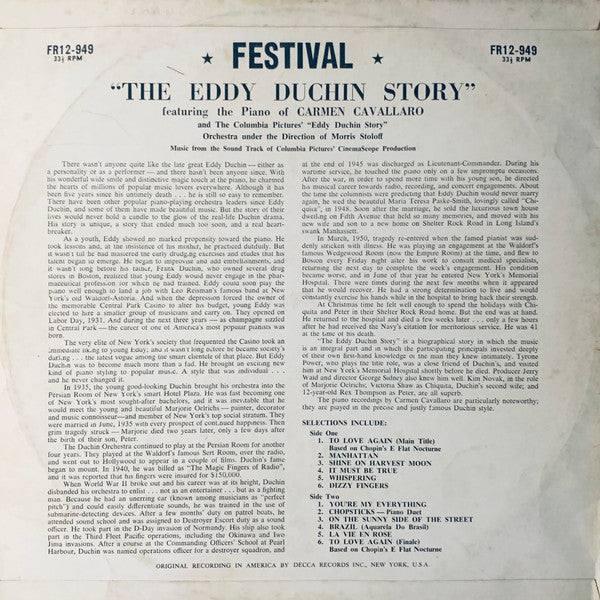 Carmen Cavallaro : The Eddy Duchin Story (LP, Album, Mono)