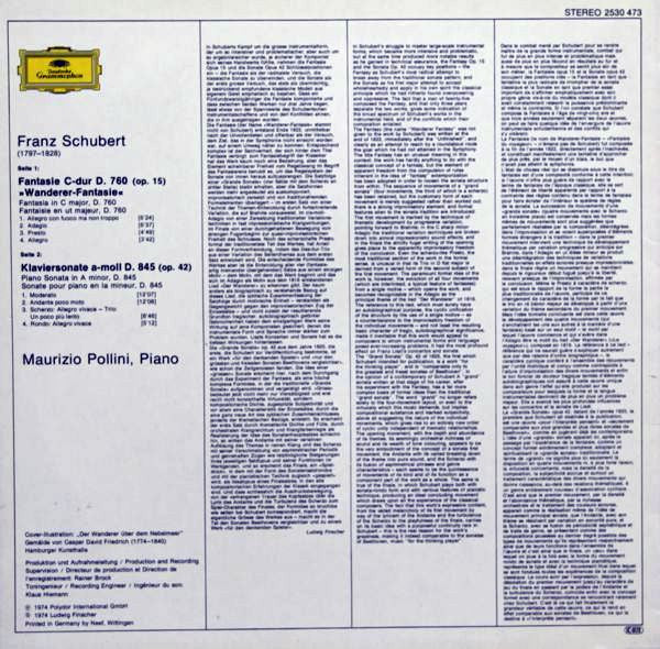 Franz Schubert - Maurizio Pollini : Wanderer-Fantasie / Klaviersonate a-moll D. 845 - Piano Sonata In A Minor (LP, RP)