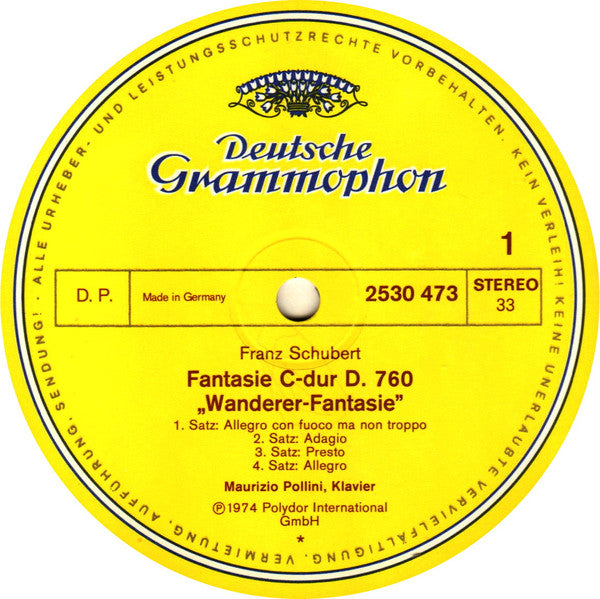 Franz Schubert - Maurizio Pollini : Wanderer-Fantasie / Klaviersonate a-moll D. 845 - Piano Sonata In A Minor (LP, RP)