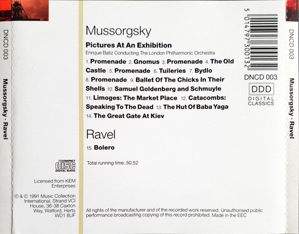 Maurice Ravel - Modest Mussorgsky, Enrique Batiz Conducting London Philharmonic Orchestra : Bolero / Pictures At An Exhibition (CD, Album)