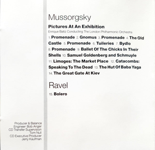 Maurice Ravel - Modest Mussorgsky, Enrique Batiz Conducting London Philharmonic Orchestra : Bolero / Pictures At An Exhibition (CD, Album)