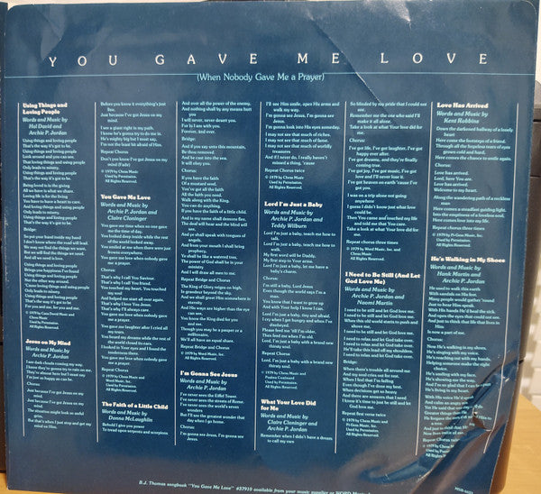 B.J. Thomas : You Gave Me Love (When Nobody Gave Me A Prayer) (LP, Album)