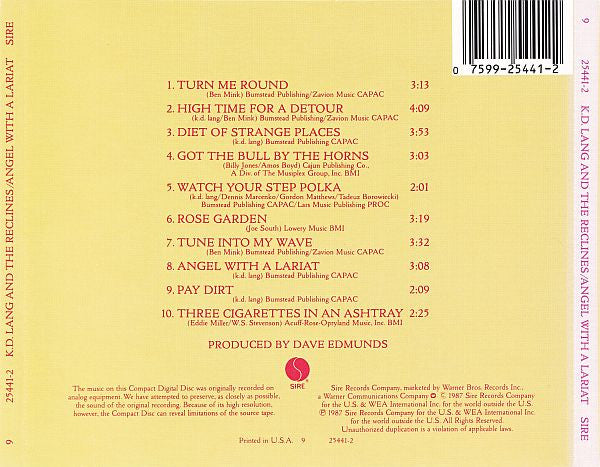 k.d. lang and the reclines : Angel With A Lariat (CD, Album)